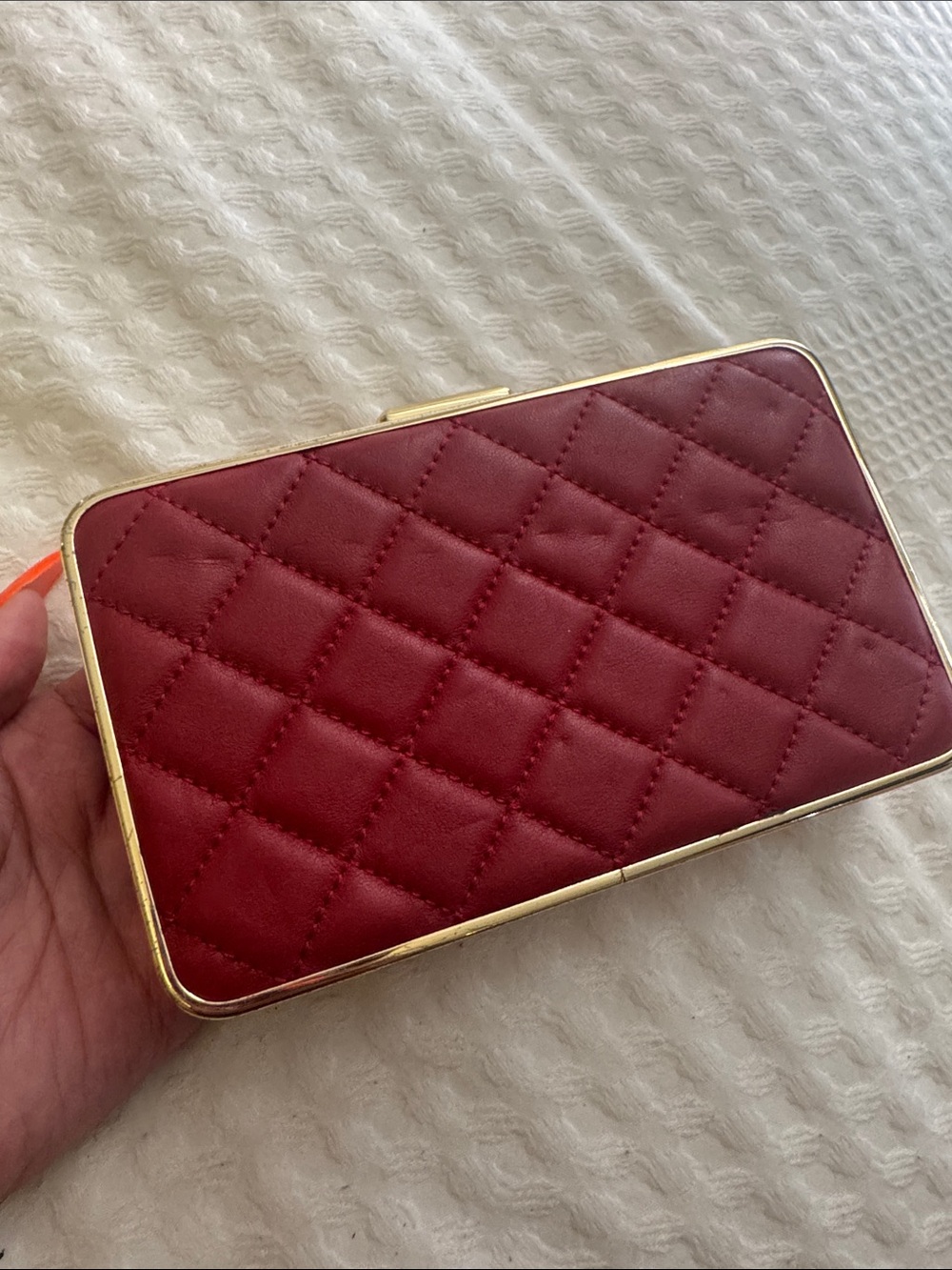 Michael Kors Quilted Red Clutch with Gold Trim